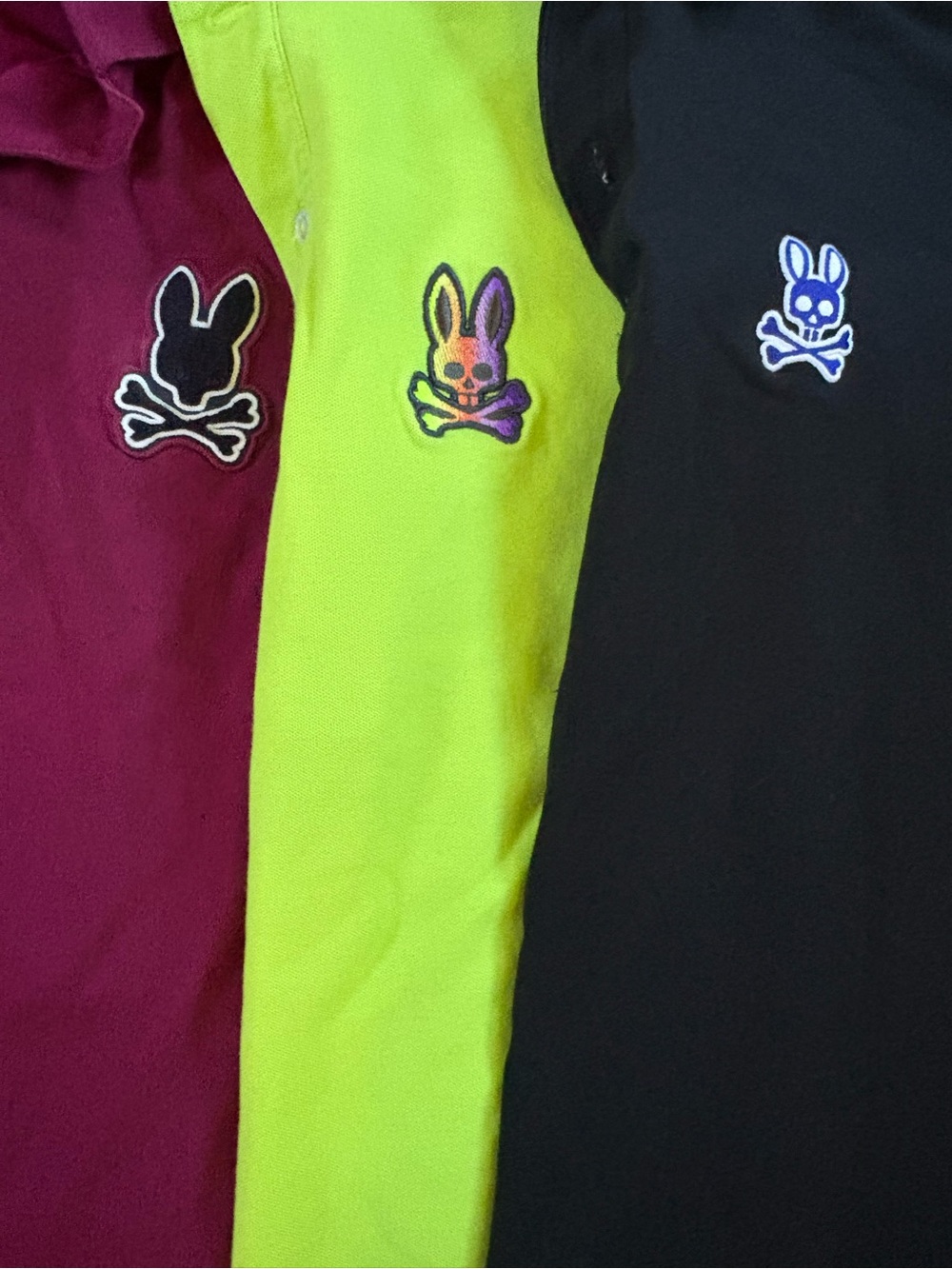 Psycho Bunny Kids Polo Trio in Burgundy, Lime Green & Black